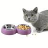 Plastic and Stainless Steel 2-in-1 Pet Food and Water Bowl Set with Non-Slip Stand, Cat Feeding Supplies