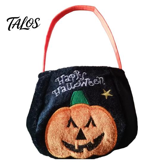 Halloween Süßes oder Saures Eimer, 9,8x5,9 Zoll Kürbis Hexe Schwarze Katze Plüsch Tragetasche, Weicher Süßigkeitenkorb mit Griff für Halloween Party Mitgebsel