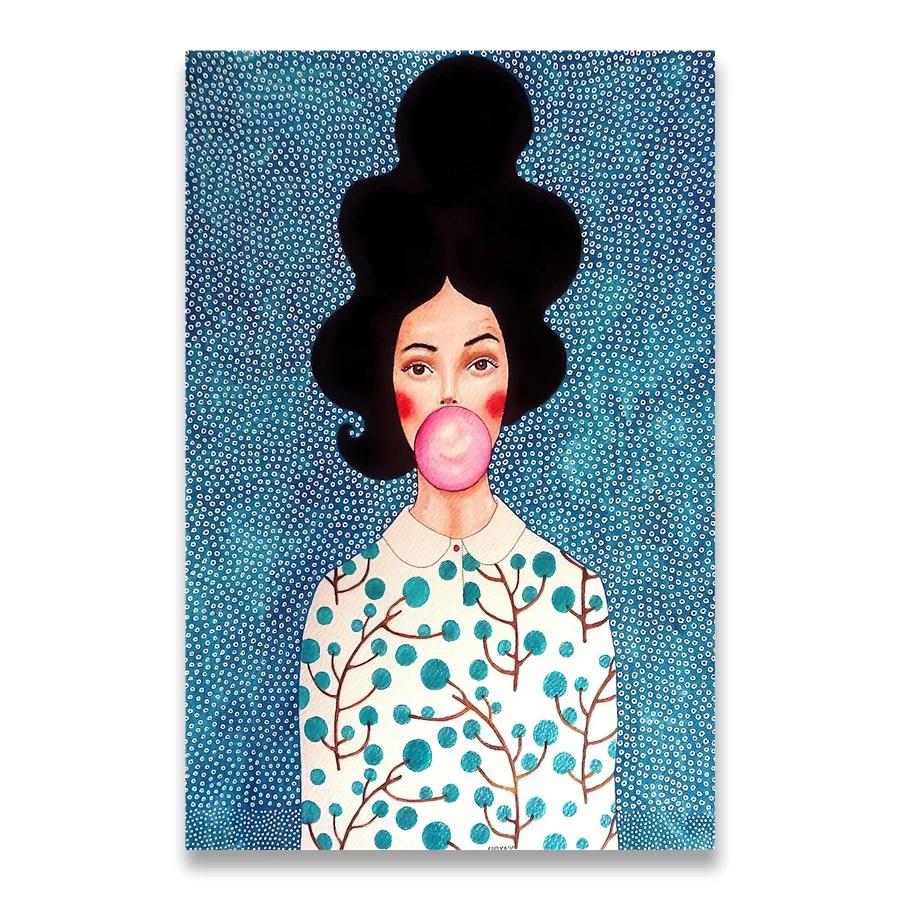 Vintage Abstract Girl Long Hair Flower Women Wall Art Canvas Painting Fashion Poster Wall Pictures For Living Room Home Decor