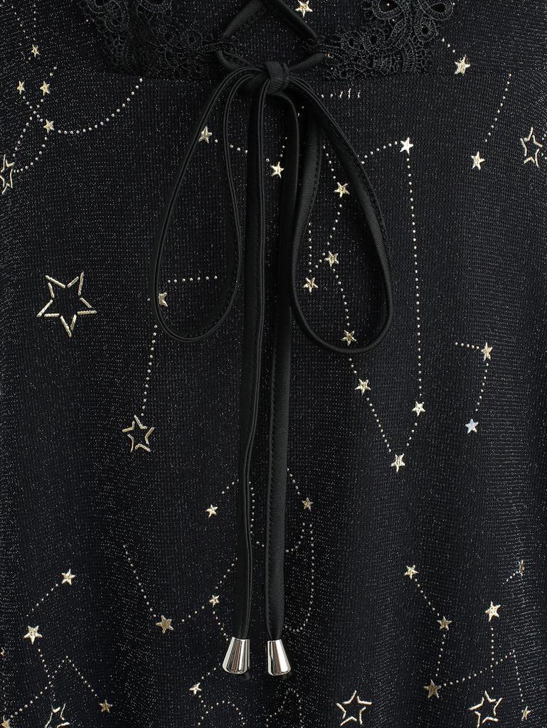 Rosegal Plus Size Star Stamping Lace-up Lace Trim Cold Shoulder Ruffles Top