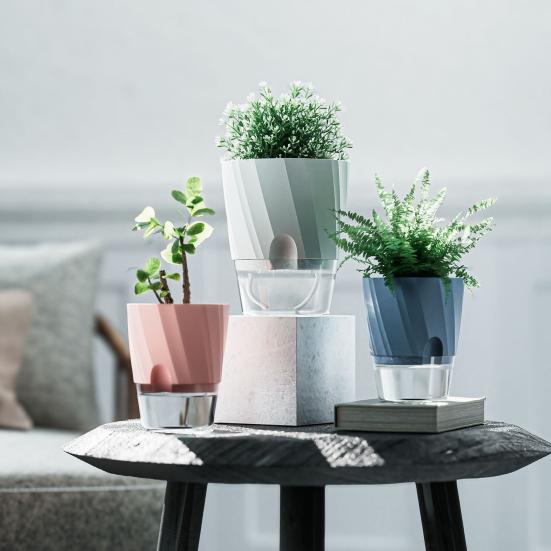 Selbstbewässernder Pflanztopf Blumentopf mit transparentem Reservoir Pflanzgefäß mit Dochtschnüren und Drainagelöchern für Orchideen Afrikanisches Veilchen Sukkulenten Zimmerpflanzen