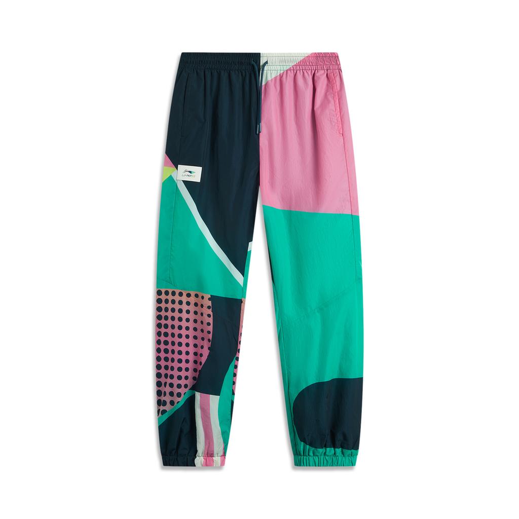 Li Ning 2024 Honor Color Block Mid-Rise Comfortable Breathable Versatile Jogger Pants Unisex Pants Deep-Blue Copper-Green Full-Print AYKU937-2