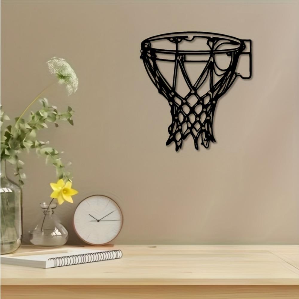 Metal Basketball Hoop Wall Art, Sports Silhouette Decor for Man Cave Bedroom Gym, Rustproof Iron Sculpture, Easy Hanging