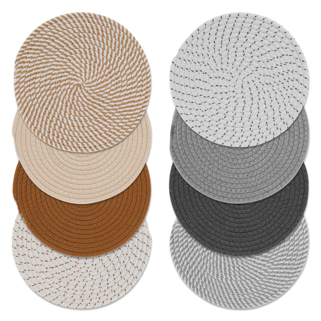 8 Pcs Insulated Placemat Heat Resistant Woven Table Mat Multipurpose 25CM Circular Kitchen Placemat for Home Kitchen Dining Room