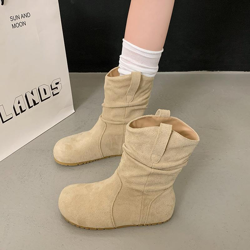 Fashion versatile retro stacking boots ankle boots Martin boots women's autumn and winter solid color new small short boots