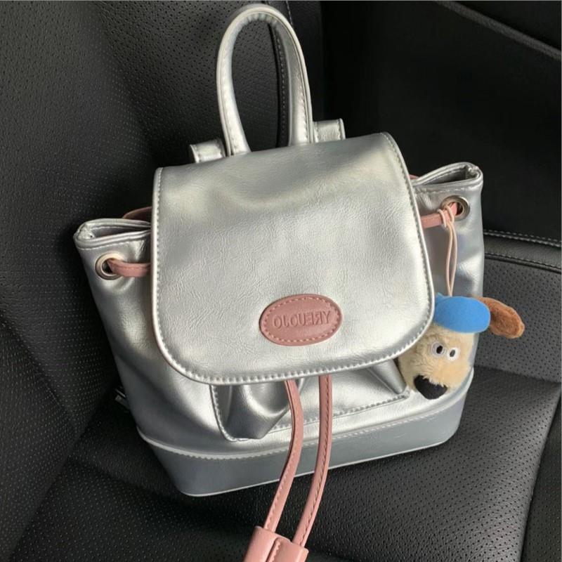 

Серебряный порошок контрастный рюкзак женский мягкий кожаный рюкзак новая ниша простая повседневная сумка через плечо серебряный