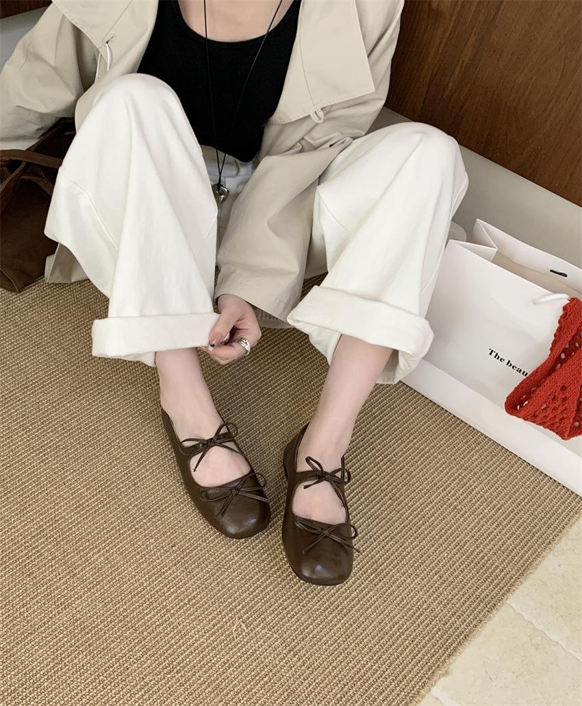 

New square head Mary Jane shoes 2025 spring and summer fairy style bow with skirt temperament Doudou shoes 39 темно-коричневого