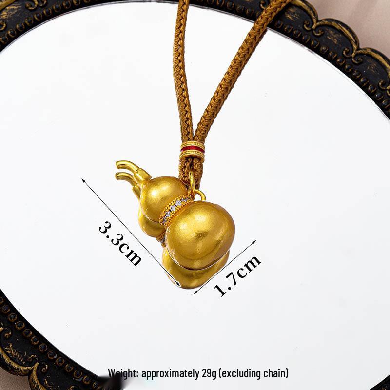 Retro Vietnamese Gold Gourd Necklace with Zircon Inlay - Versatile Pendant Chain for Men and Women