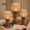 Small Pumpkin Candle Holders Rustic White Tealight Holder Set, Farmhouse Halloween Tea Light Table Decor Decor, Fall Tables Centerpieces for