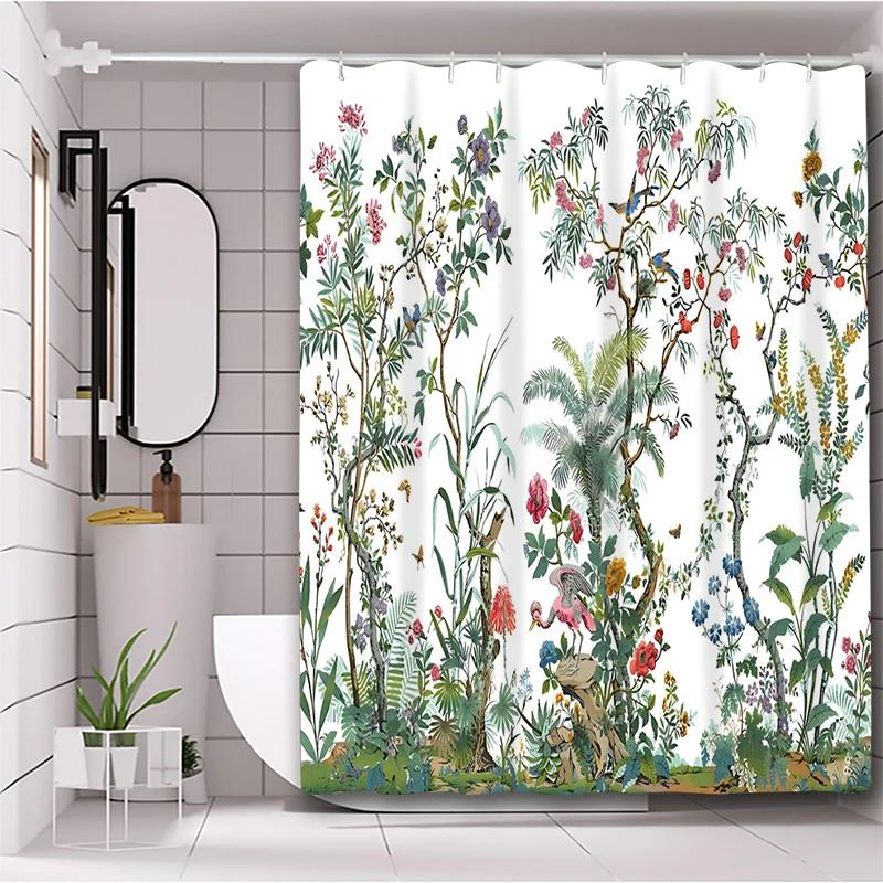 Plant Floral pattern Bathing Curtain  Bathroom Shower Curtain Waterproof With 12 Hooks Home Deco