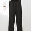 Summer High-Waist Ice Silk Casual Mom Pants: Loose, Elastic, Nine-Point Straight-Leg Style for Middle-Aged and Elderly Women