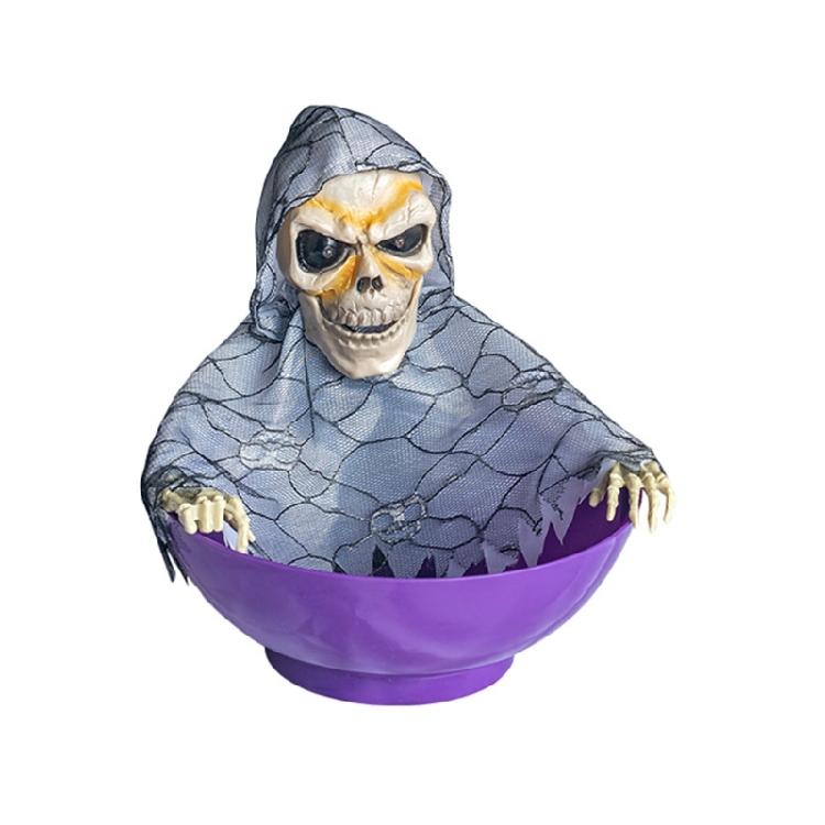 Spooky Motion Activated Skeleton Candy Holder with Light Up Red Eyes