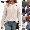 Women's Fashion Casual Solid Color Print Long Sleeve O Neck Blouses & Shirts