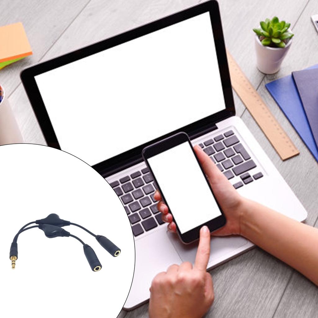 Cable divisor en Y para auriculares de 3,5 mm macho a doble hembra con interruptores de control de volumen para PC