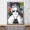 Graffiti-Kunst, Königin von England mit Brille, Leinwandgemälde, abstrakte Poster und Drucke, Wandkunst, Bilder für Wohnzimmer-Dekoration