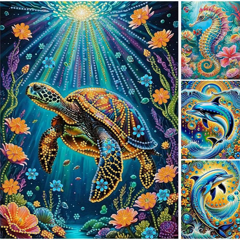 5D DIY Partial Special Shaped Drill Diamond Painting Kit Marine Animals Decor