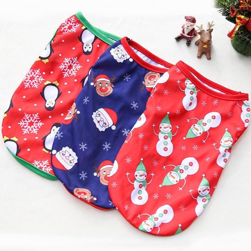 Pet Vest Lightweight Christmas Costume Small Dogs Cats Teddy Corgi Sleeveless Outfit Red Blue Print