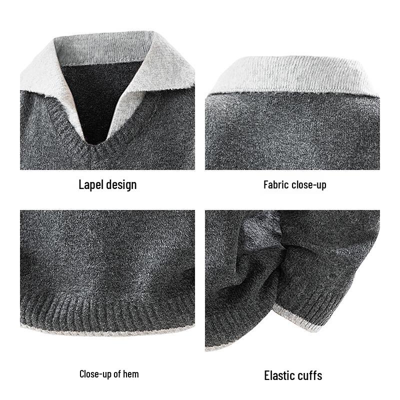 ROMON Men's Faux Layered V-Neck Knit Sweater