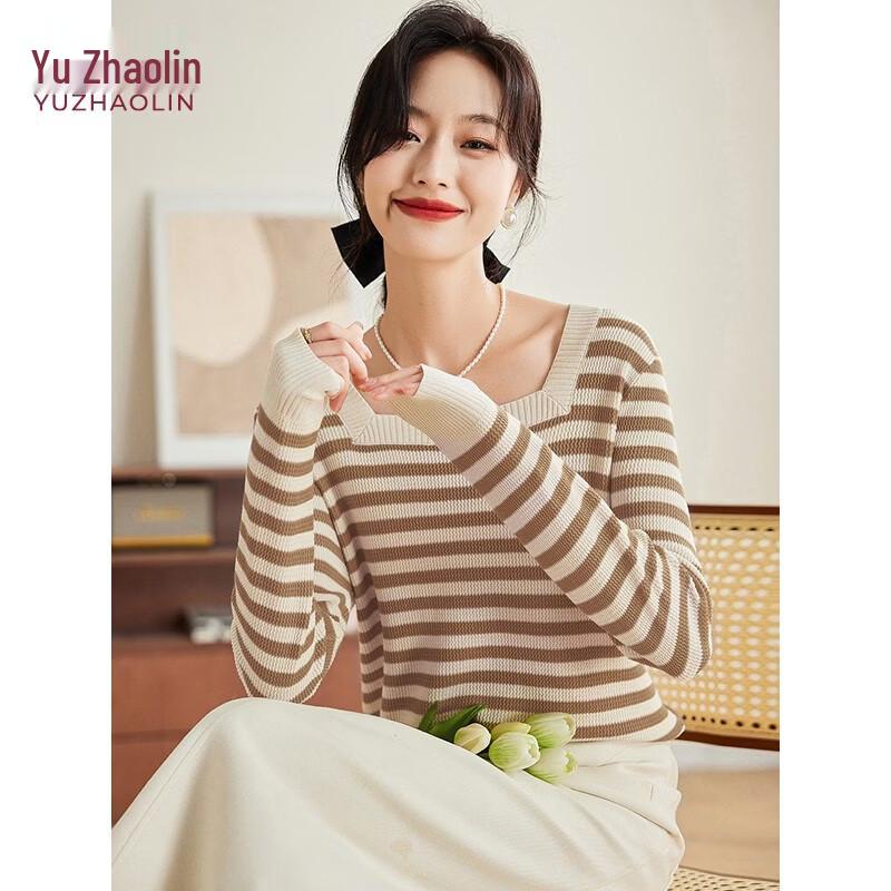 YUZHAOLIN Women s Striped Square Neck Knit Top L