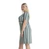 Fierte Women's Plus Size Dress Rg6684Y V-Neck Button Detail Short Sleeve Striped Sports Cotton Above Knee Navy Blue Green