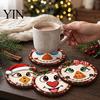 Wooden Coasters for Drinks 4Pcs Christmas Snowman Coasters, Cute Face Drink Cup Party Tableware Mats, Heat Resistant UV Printed Wood Tabletop Holiday