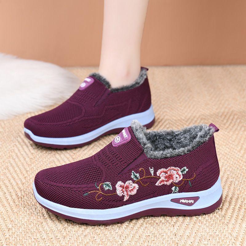Chaussures en tissu d'hiver pour femmes, Velours épais pour la chaleur et chaussures en coton antidérapantes, Chaussures de sport en tissu, Chaussures à un pied