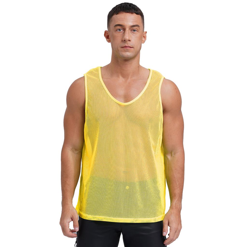Gilet d'entraînement en maille ajourée pour homme Sport d'équipe Col rond Sans manches Débardeur Musculation Clubwear Tenue de plage