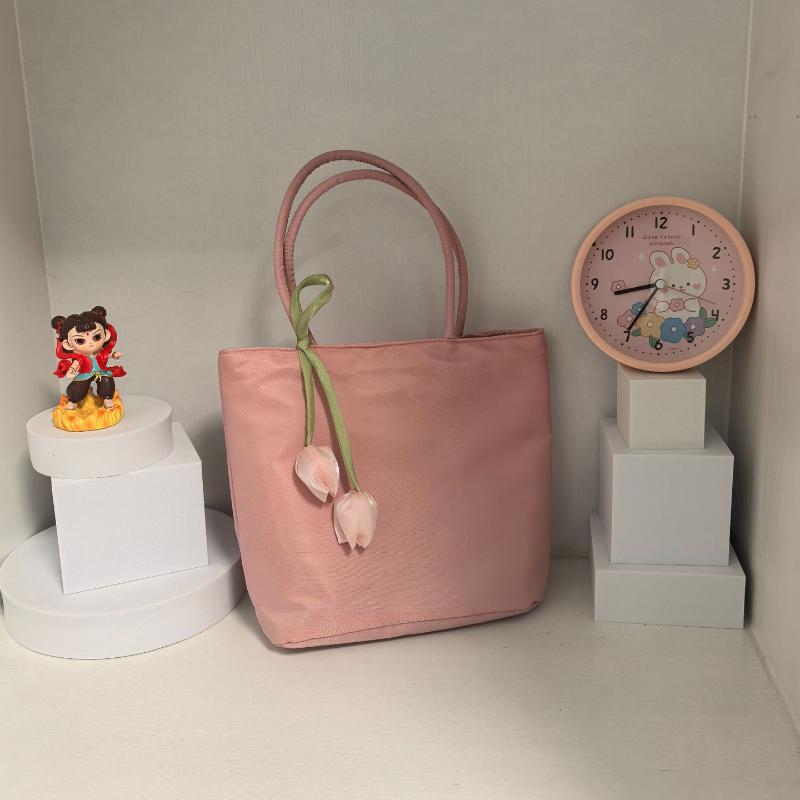 Casual Nylon Shoulder Tote Bag Lovely Tulip Pendant Lightweight Large Capacity Women Handbag for Commute Grocery Shopping
