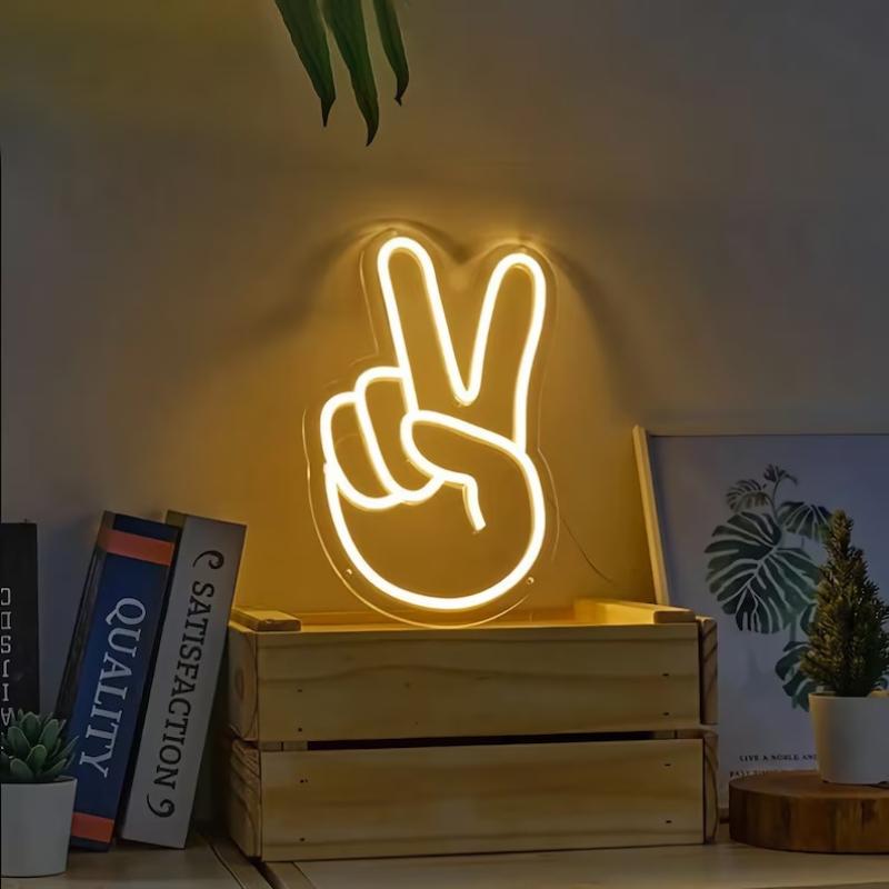 

Peace Neon Sign LED Nightlight Neon Decor Signs USB Powered V Gesture Hand Neon Light Home for Shop Store Wall Table Decor 30x19cm USB теплим білим кольором