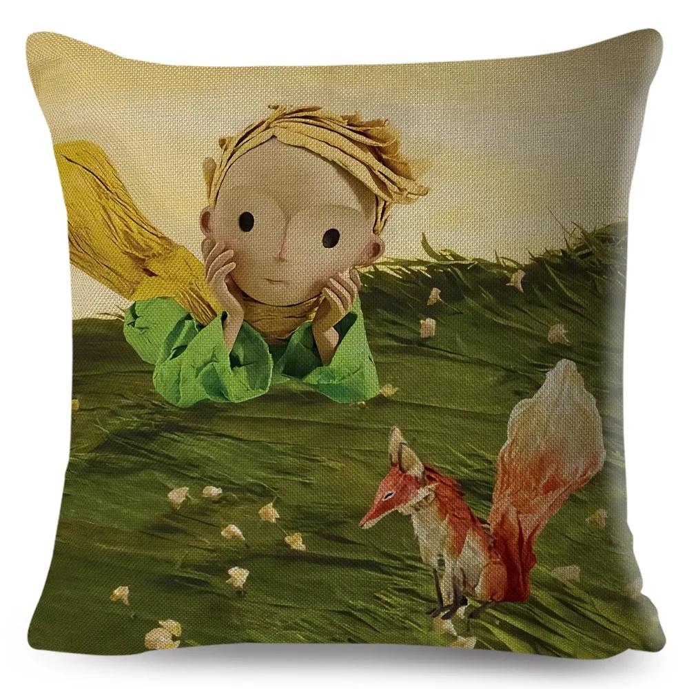 Little Prince Pillow Case Decor Cartoon France Anime Print Cushion Cover for Sofa Home Children Room Linen Throw Pillowcase