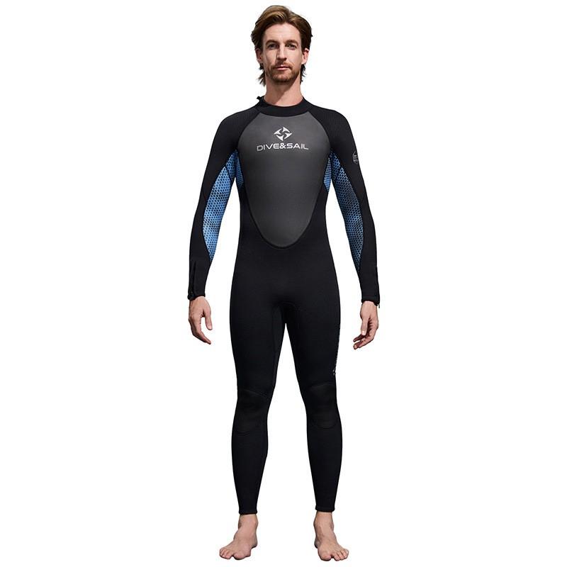 3MM Diving Suit Men s One-piece Long-sleeved Thick Cold-proof Snorkeling Surfing Swimming Warm Wet SCR XL чёрный