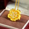 Luxury Pure Gold Real Gold Women's Three-Dimensional Wire-drawing Diamond Flower Pendant