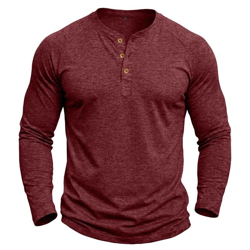 Mens Classic Style Henley Pullover Tops Raglan Long Sleeve Solid Color Daily Casual Wear Crew Neck Basic T Shirts