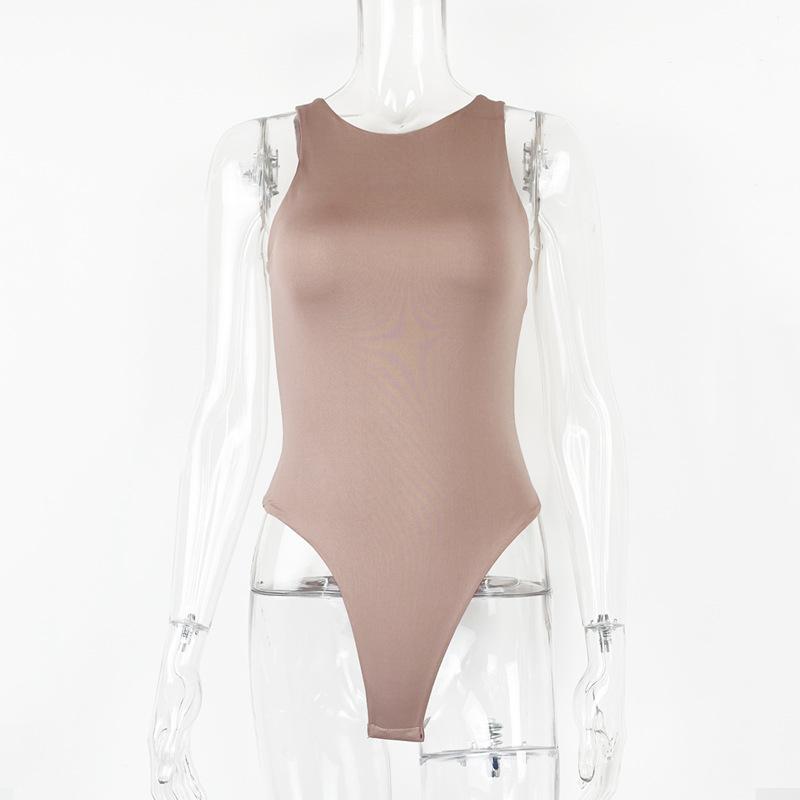 

GMXIA Лето Весна Женский облегающий боди без рукавов с круглым вырезом и двойной жилеткой XL темно-коричневого