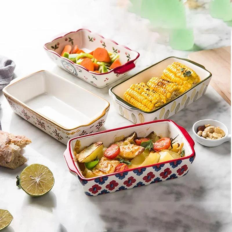 Rectangular Baking Tray Oven Kitchen Baking Tool Ceramic Roasting Lasagna Pan With Handle Baking Dish