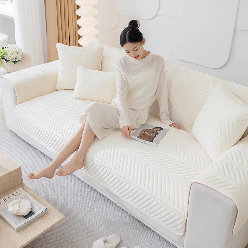 Autumn and Winter Thickened Sofa Cover Cloth Light French Cream Style Sofa Cushion Plush Non-Slip Cushion  New