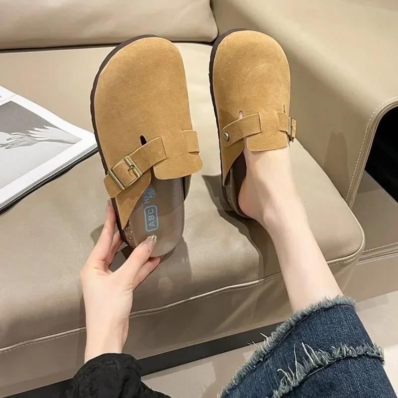 Zapatos Mujer 2025 New Women's Suede Mules Slippers Platform Flats Boston Clogs Sandals Fashion Outdoor Slip on Beach Sandalias