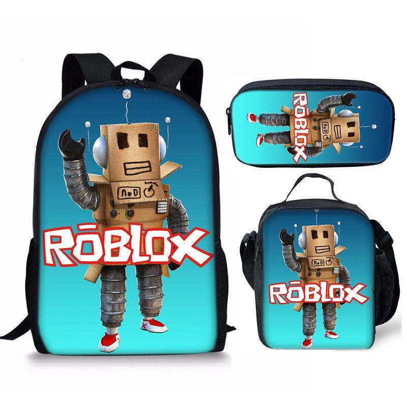 Roblox Retro Cartoon Backpack Set - Trendy 3-Piece Schoolbag for Kids