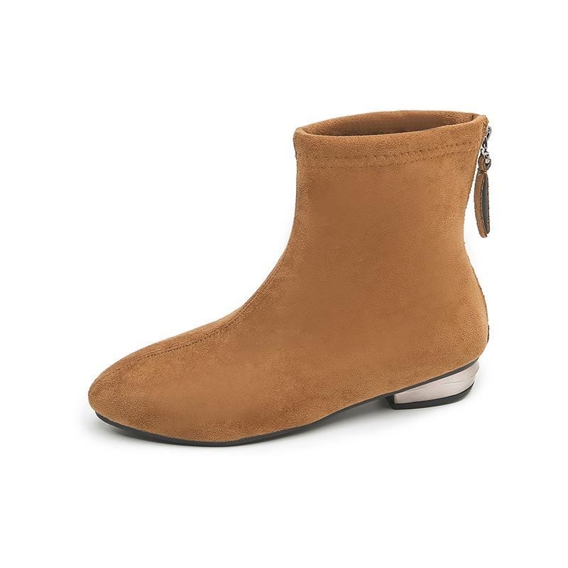 Low-heeled Short Boots for Women's Autumn and Winter New Huge and Thin Simple Pointed Suede Flat-bottomed Elastic Boots for Women's Thin Boots