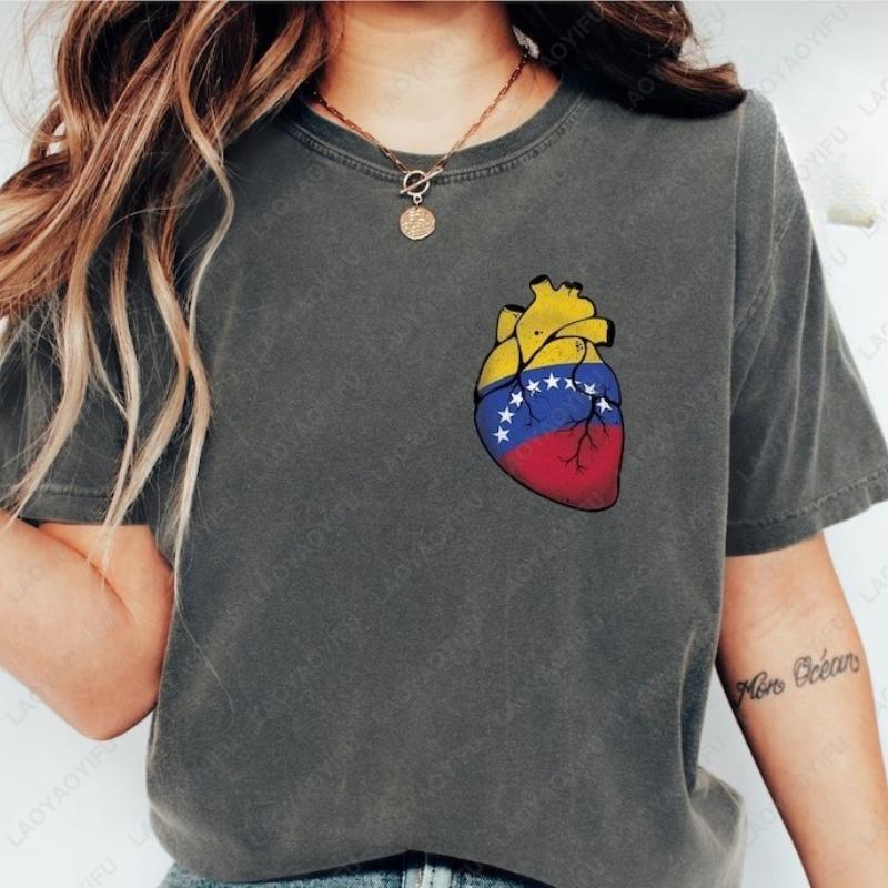 Freedom Heart Venezuela Unisex Cotton Shirt Hands Off Venezuela Peace Sovereignty Flag Oneck Printed Women Unisex Tops History S