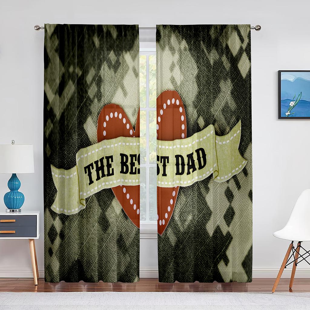 Happy Father‘s Day Sheer Voile Curtain Ocean Beach Sunset Kids Silhouettes Window Tulle Curtains for Living Room Bedroom Decor