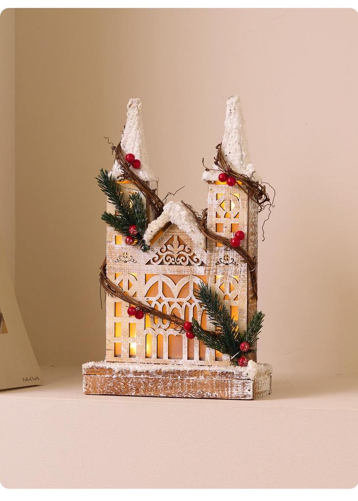 Wooden Luminous Christmas House Ornament with Lights