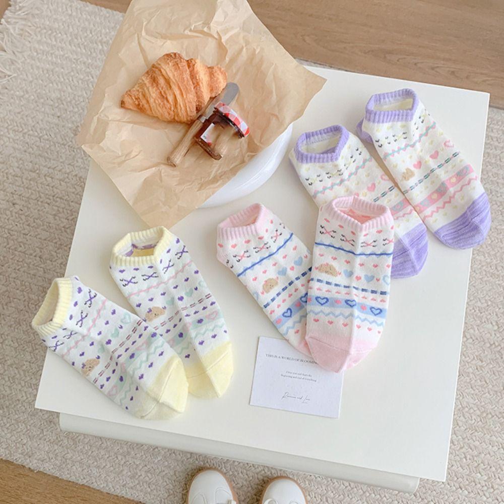 5Pairs Ins Style Sweet Ankle Socks Breathable Socks Women Soft Heart Short Socks  Streetwear