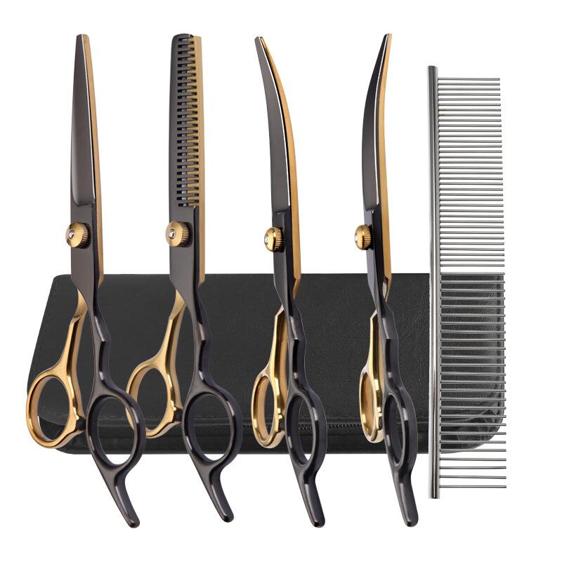 

6,5-дюймовые ножницы для ухода за домашними животными, набор ножниц для прореживания шерсти кошек, набор ножниц для домашних животных, черные, золотые ножницы для собак