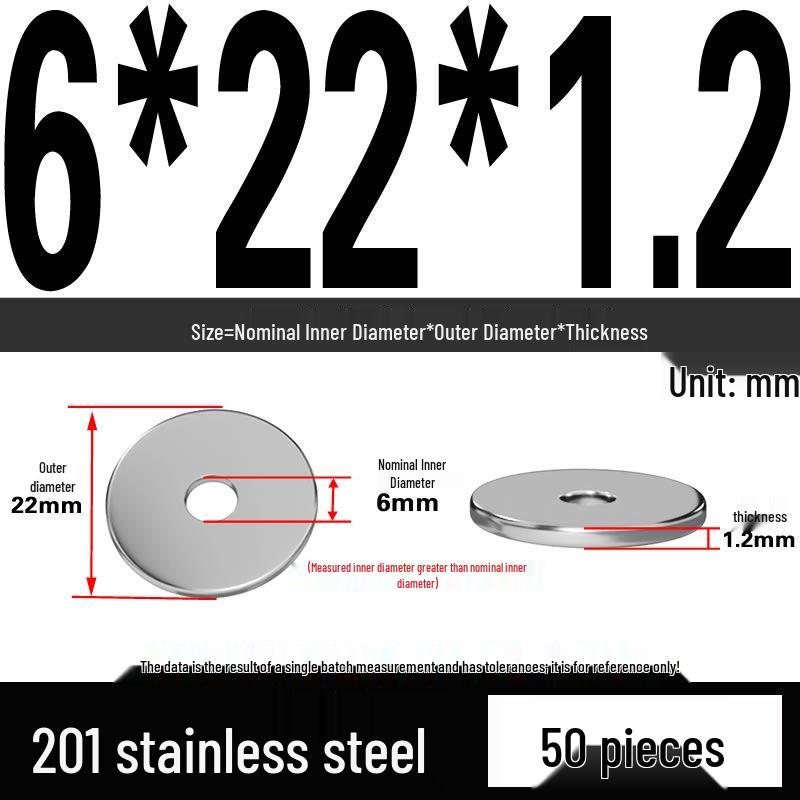201 Stainless Steel Flat Washer Shim, GB97, Sizes M3 to M30