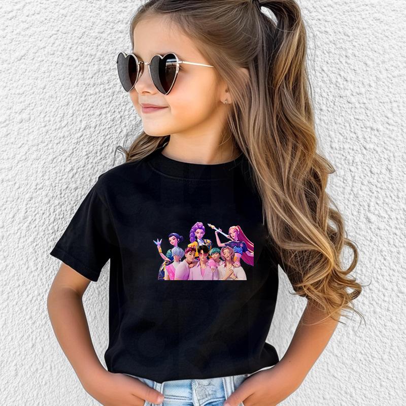 Kpop Demon Hunters Children's Clothing Short Sleeve T-shirt Cute Kpop Demon Hunters Tiger Harajuku Tshirt for Boys Girls