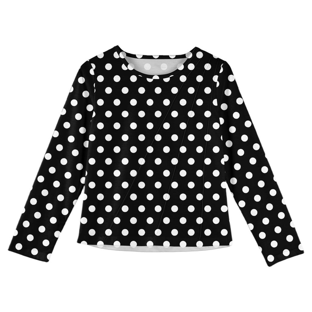 Girls' Long Sleeve Tee - Pleated Round Neck Casual Top