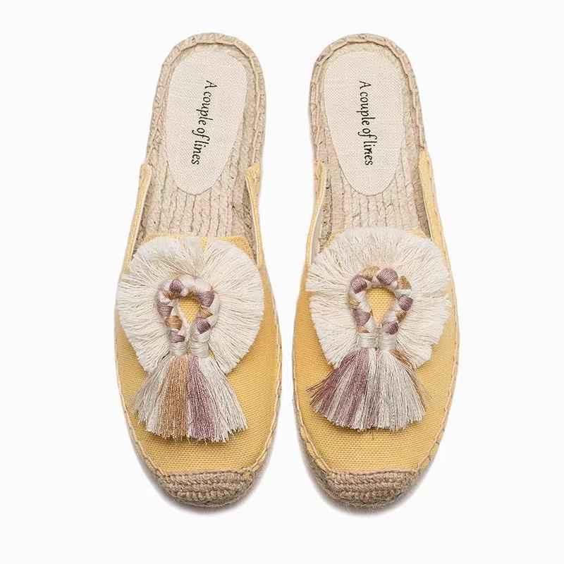 LUXSOLE Женские тапочки Эспадрильи Пушистый помпон Мюли Сланцы Распродажа - Резиновая конопляная обувь На улице Весна женские сандалии 35