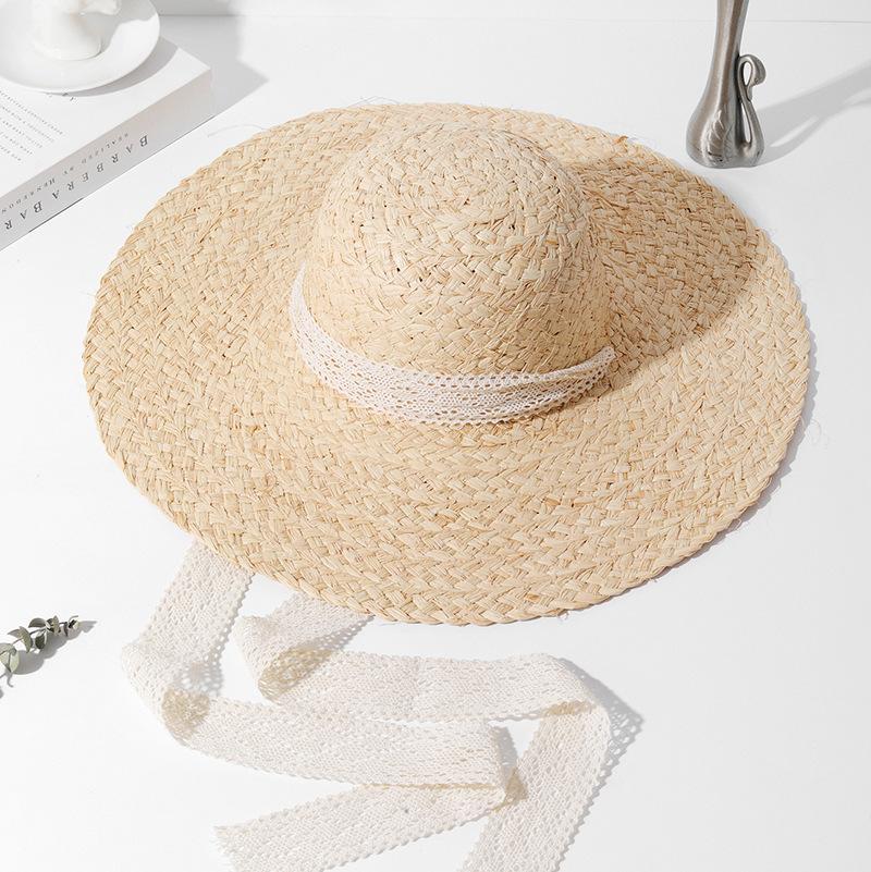 Handmade Women s summer hat with Long Ribbon Band Big Wide Brim Floppy Straw Hat Round Top NaturSun Hat Ladies Holiday Beach Hat