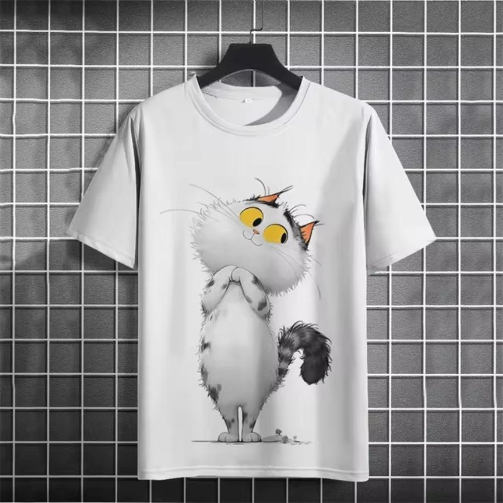 3D Printed Funny Animal T-Shirt Men's Cute Cat Pattern T Shirts Casual Loose Streetwear Short Sle